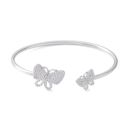 Cubic Zirconia Double Butterfly Cuff in Sterling Silver