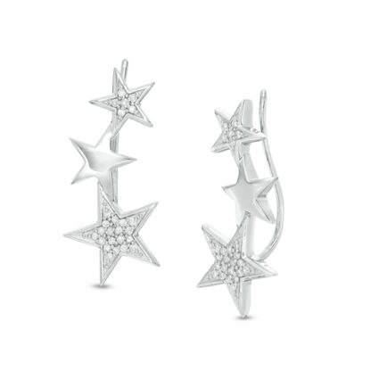 1/8 CT. T.W. Composite Diamond Graduating Triple Star Crawler Earrings in Sterling Silver