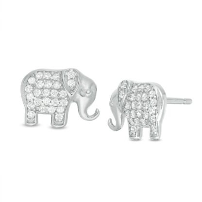 Cubic Zirconia Elephant Stud Earrings in Sterling Silver