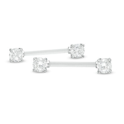 014 Gauge 5mm Cubic Zirconia Acrylic Barbell Set in Stainless Steel