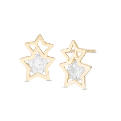 Child's Cubic Zirconia Double Star Stud Earrings in 10K Gold