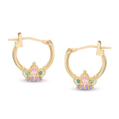 Child's Multi-Color Marquise and Round Cubic Zirconia Tiara Hoop Earrings in 10K Gold