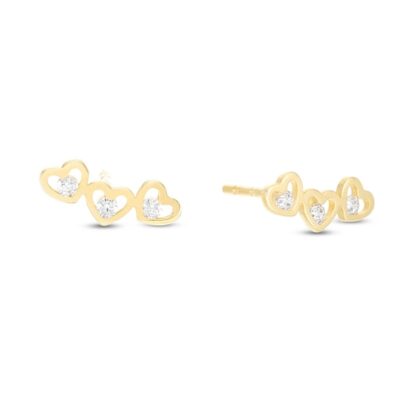 Cubic Zirconia Triple Heart Crawler Earrings in 10K Gold