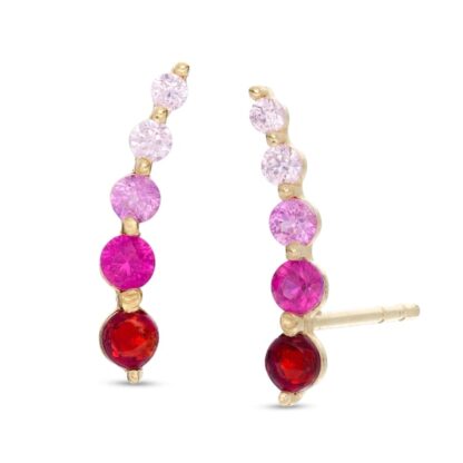 Multi-Color Cubic Zirconia Ombré Graduated Curved Crawler Earrings in 10K Gold