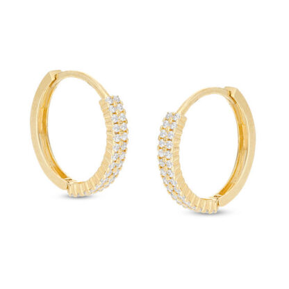 Cubic Zirconia Double Row Huggie Hoop Earrings in 10K Gold