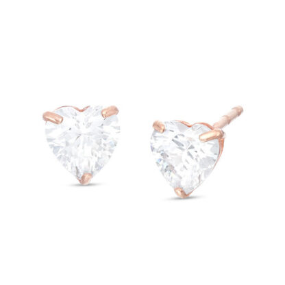 5mm Heart-Shaped Cubic Zirconia Solitaire Stud Earrings in 14K Rose Gold