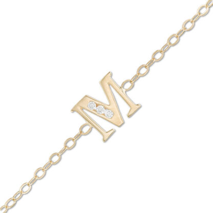 Cubic Zirconia Initial "M" Anklet in 10K Solid Gold - 10"