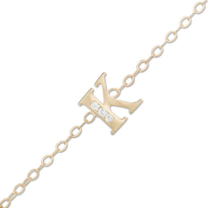 Cubic Zirconia Initial "K" Anklet in 10K Solid Gold - 10"