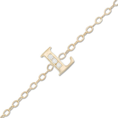 Cubic Zirconia Initial "L" Anklet in 10K Solid Gold - 10"