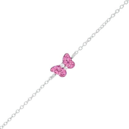 Child's Pink and White Crystal Butterfly Bracelet in Sterling Silver - 5.5"