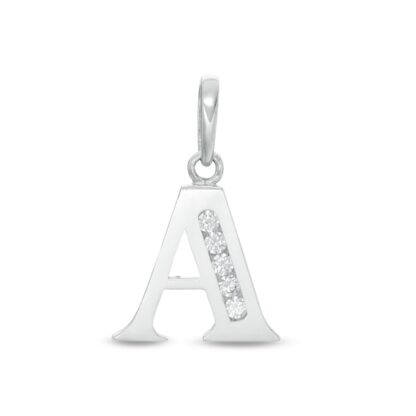 Cubic Zirconia "A" Initial Necklace Charm in 10K Solid White Gold