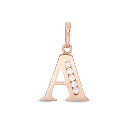 Cubic Zirconia "A" Initial Necklace Charm in 10K Solid Rose Gold