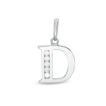 Cubic Zirconia "D" Initial Necklace Charm in 10K Solid White Gold