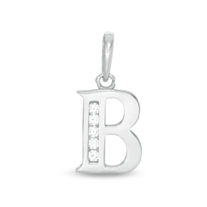 Cubic Zirconia "B" Initial Necklace Charm in 10K Solid White Gold