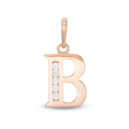 Cubic Zirconia "B" Initial Necklace Charm in 10K Solid Rose Gold