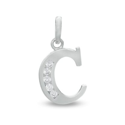 Cubic Zirconia Initial "C" Necklace Charm in 10K Solid White Gold