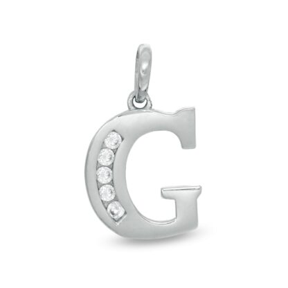 Cubic Zirconia Initial "G" Necklace Charm in 10K Solid White Gold