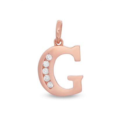 Cubic Zirconia Initial "G" Necklace Charm in 10K Solid Rose Gold