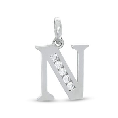 Cubic Zirconia Initial "N" Necklace Charm in 10K Solid White Gold