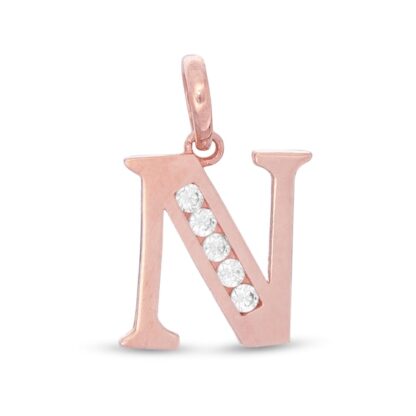 Cubic Zirconia Initial "N" Necklace Charm in 10K Solid Rose Gold