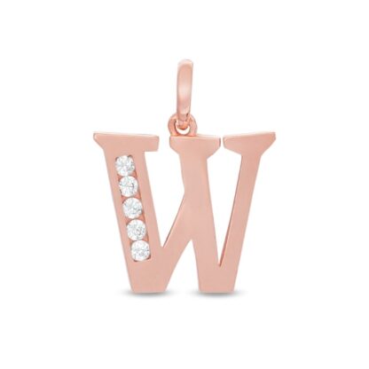 Cubic Zirconia Initial "W" Necklace Charm in 10K Rose Gold