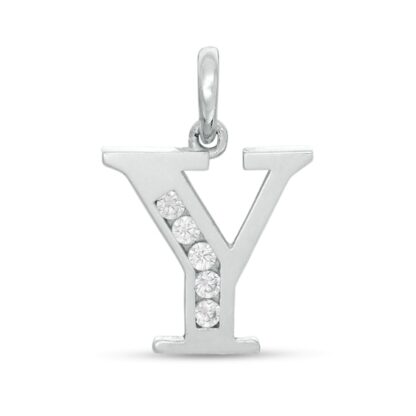 Cubic Zirconia "Y" Initial Necklace Charm in 10K Solid White Gold