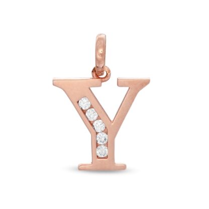 Cubic Zirconia Initial "Y" Necklace Charm in 10K Rose Gold