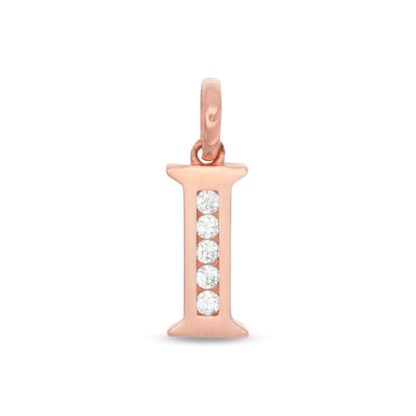 Cubic Zirconia Initial "I" Necklace Charm in 10K Rose Gold