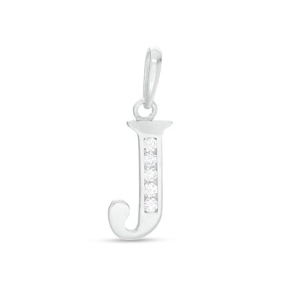 Cubic Zirconia "J" Initial Necklace Charm in 10K Solid White Gold