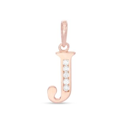 Cubic Zirconia "J" Initial Necklace Charm in 10K Solid Rose Gold