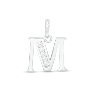 Cubic Zirconia "M" Initial Necklace Charm in 10K Solid White Gold