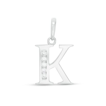 Cubic Zirconia "K" Initial Necklace Charm in 10K Solid White Gold