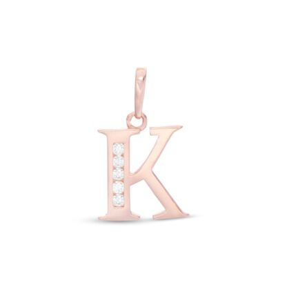 Cubic Zirconia "K" Initial Necklace Charm in 10K Solid Rose Gold