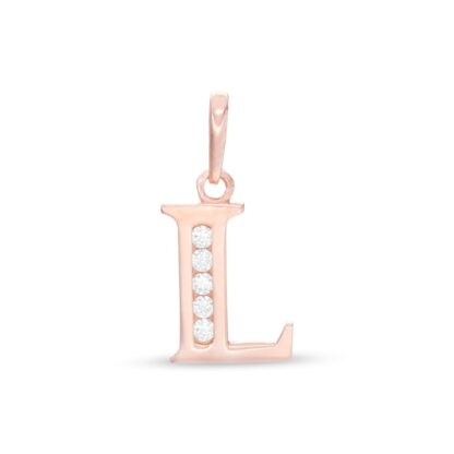 Cubic Zirconia "L" Initial Necklace Charm in 10K Solid Rose Gold