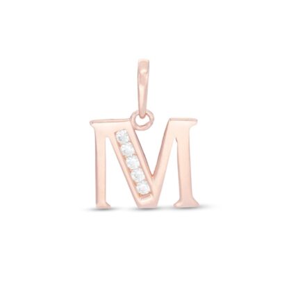 Cubic Zirconia "M" Initial Necklace Charm in 10K Solid Rose Gold