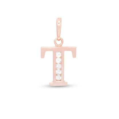 Cubic Zirconia "T" Initial Necklace Charm in 10K Solid Rose Gold