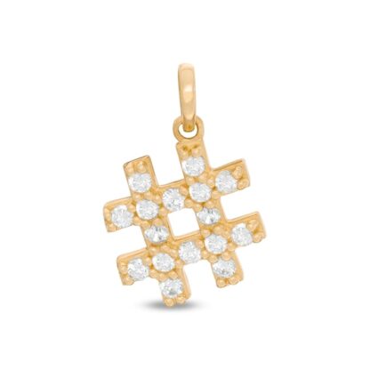 Cubic Zirconia Hashtag Symbol Necklace Charm in 10K Gold