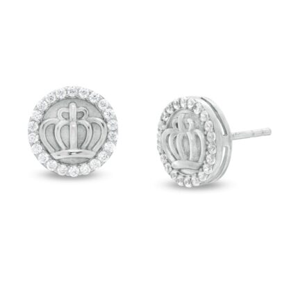 Cubic Zirconia Frame Crown Stud Earrings in Sterling Silver