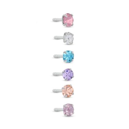 5.2mm Multi-Color Crystal Solitaire Single Stud Earrings Set in Sterling Silver