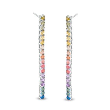 Multi-Color Cubic Zirconia Rainbow Stick Drop Earrings in Sterling Silver