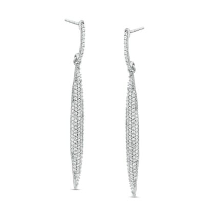 Cubic Zirconia Pointed Bar Drop Earrings in Sterling Silver