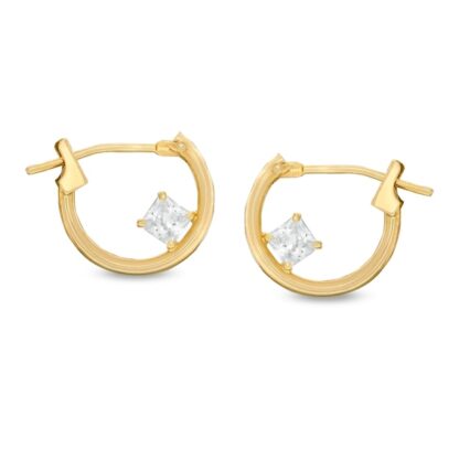 Child's Princess-Cut Cubic Zirconia Solitaire Hoop Earrings in 10K Gold