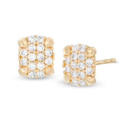 Cubic Zirconia Square Cluster Stud Earrings in 10K Gold