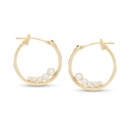 Bezel-Set Cubic Zirconia Graduated Five Stone Tube Hoop Earrings in 10K Gold