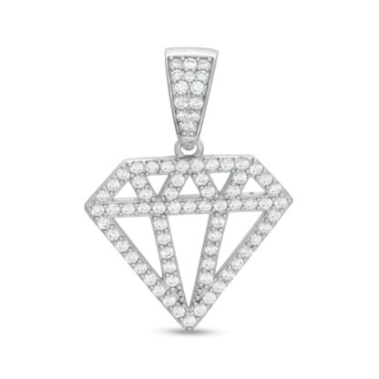 Cubic Zirconia Cut-Out Diamond-Shaped Necklace Charm in Solid Sterling Silver