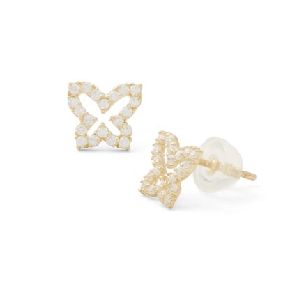 Cubic Zirconia Butterfly Stud Earrings in 10K Gold