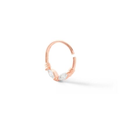 018 Gauge Marquise Cubic Zirconia Two-Stone Collar Cartilage Hoop in Solid Stainless Steel with Rose IP