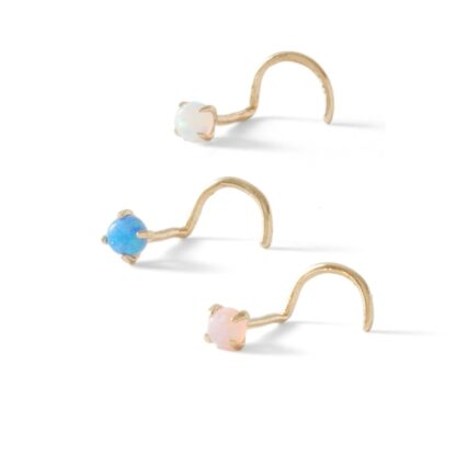 022 Gauge Opal Three Piece Nose Stud Set in 14K Semi-Solid Gold