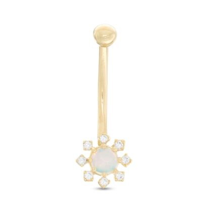 016 Gauge Simulated Opal and Cubic Zirconia Starburst Belly Button Ring in 10K Gold