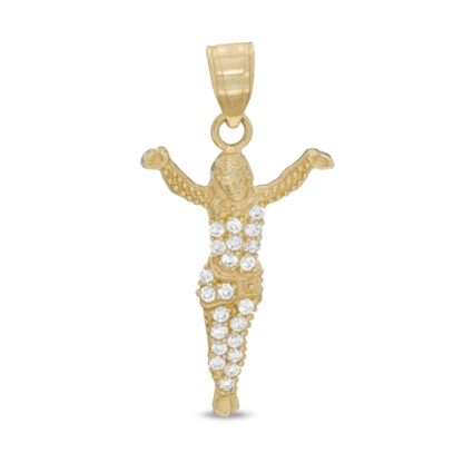 Cubic Zirconia Jesus Necklace Charm in 10K Gold